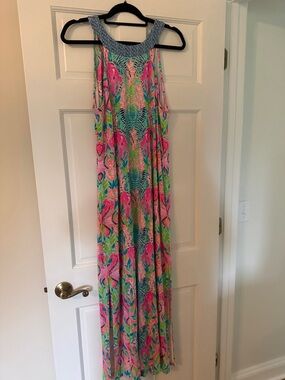 Bright Tropical Print Maxi Dress — Pink & Teal Floral NWT Lilly Pulitzer